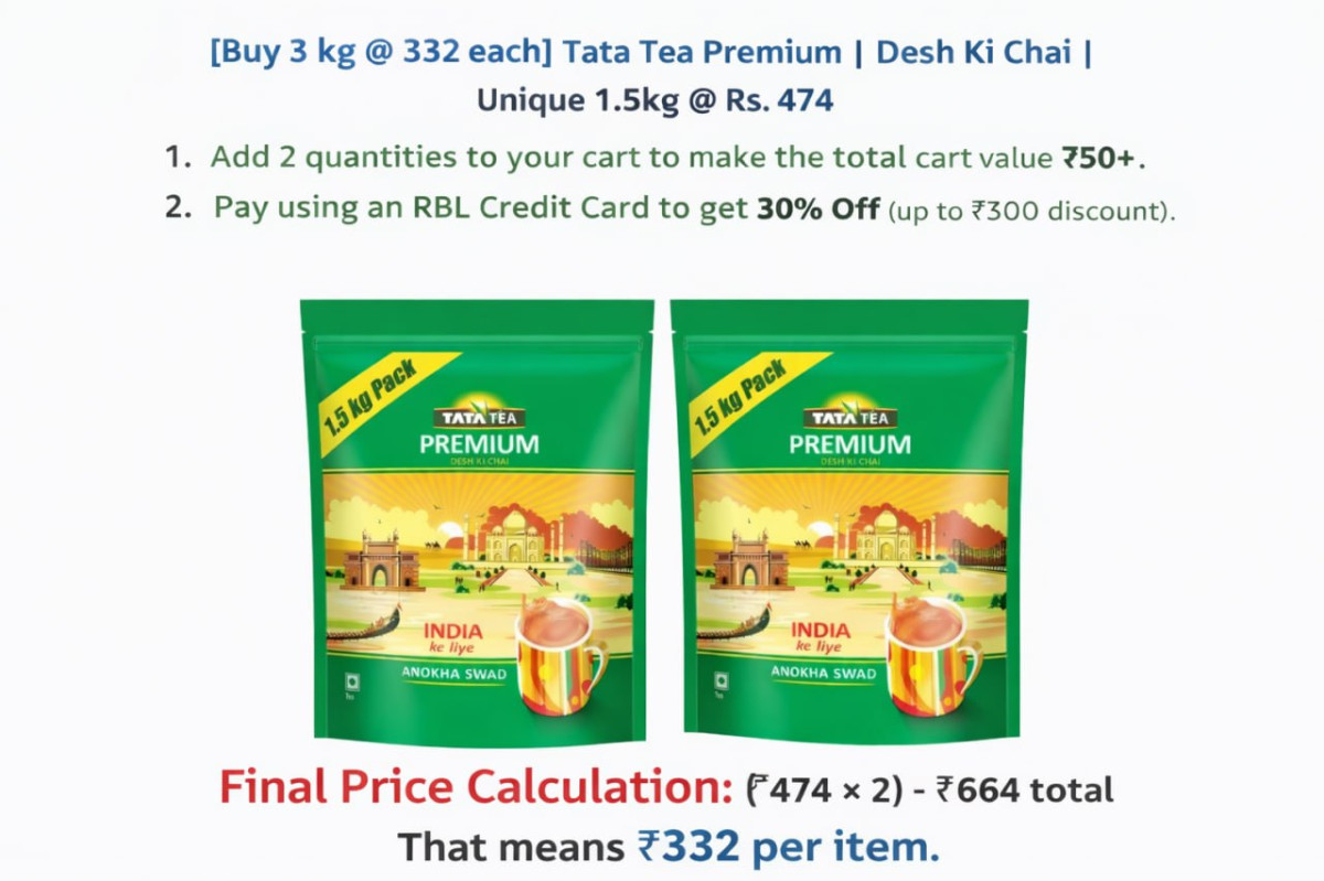 Buy 3 Kg 332 Each Tata Tea Premium Desh Ki Chai Unique 1 5kg Rs 4741 Add 2 