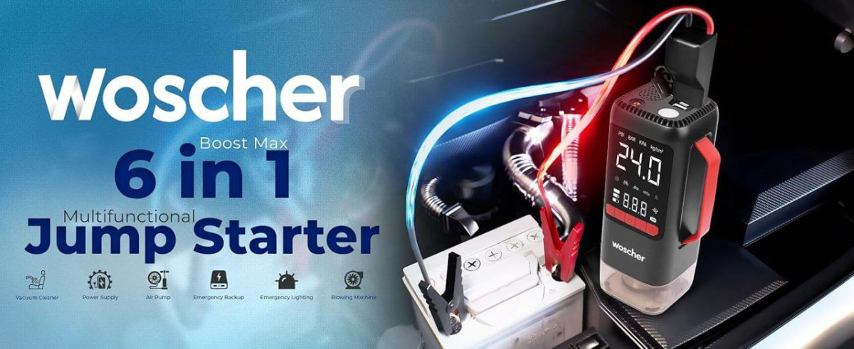 Woscher 6 In 1 Jump Starter With Tyre Inflator Vacuum Cleaner 8320 Apply 2 