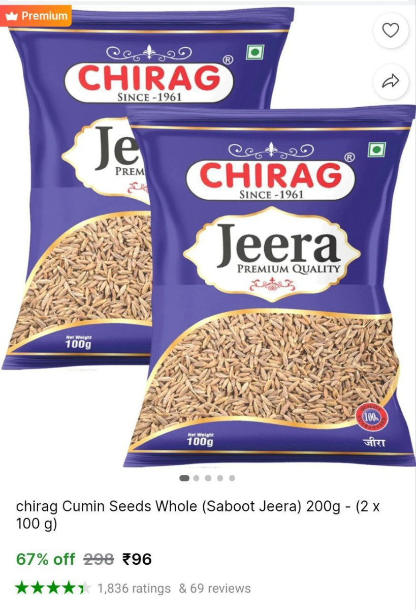 Chirag Cumin Seeds 200g 96 – Best Price in India