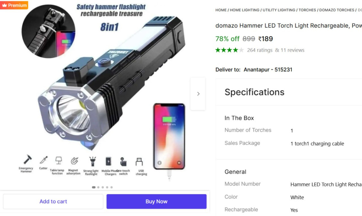 -in-1 Rechargeable Led Torch 189 – Best Price in India