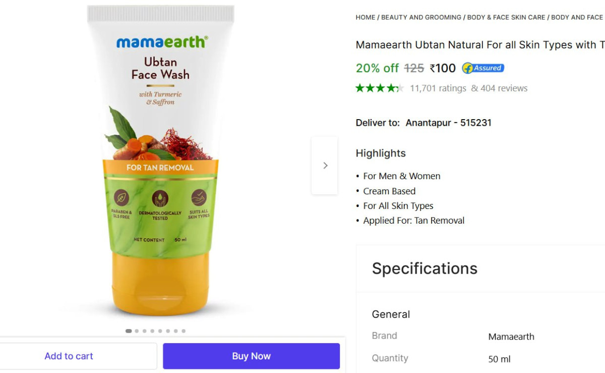 Mamaearth Ubtan Natural Face Wash (50 Ml) 100 – Best Price in India