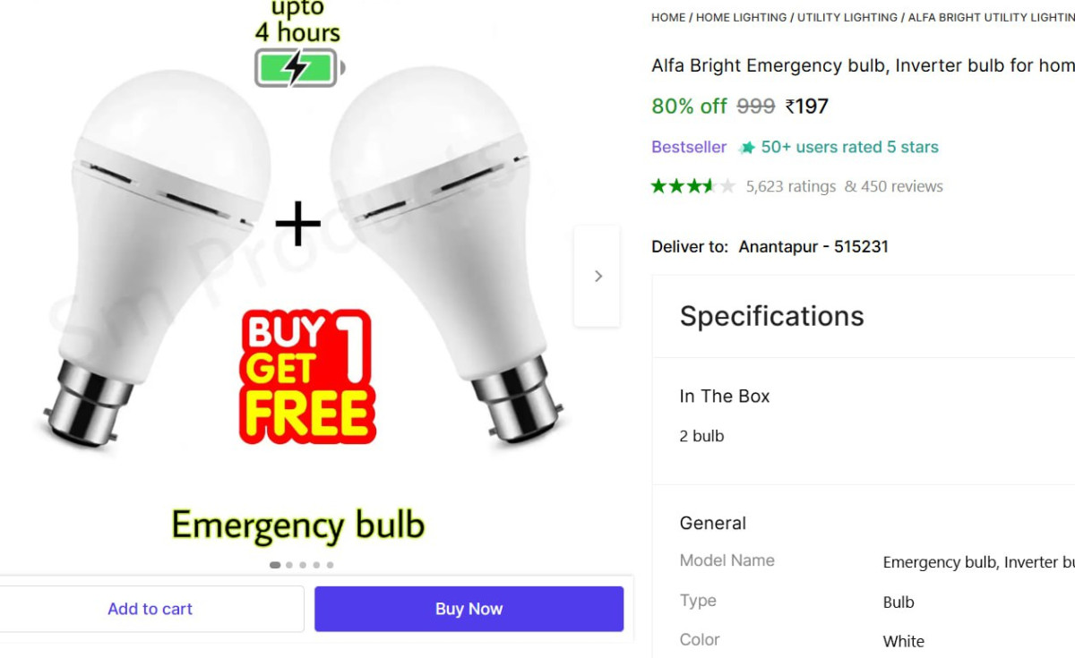 Emergency Bulb 4 Hrs Backup Buy 1 Get 2 Bulb 197 – Best Price in India