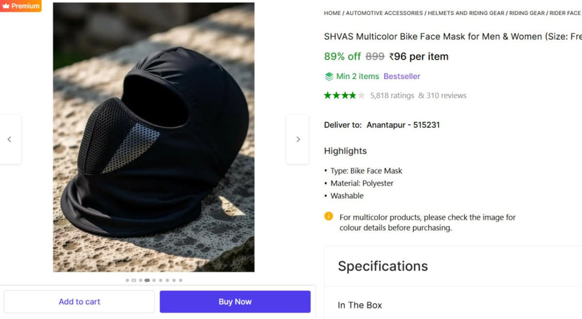 Bike Face Mask (size Balaclava) 96 – Best Price in India