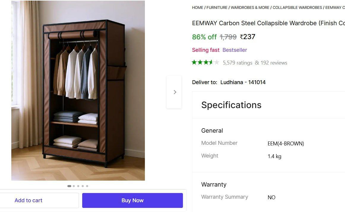 Fast Carbon Steel Collapsible Wardrobe (diy) At 237 – Best Price in India