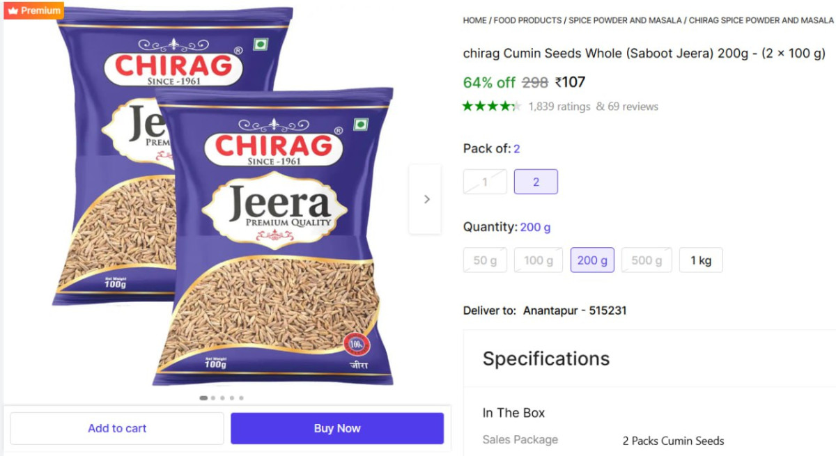 Cumin Seeds (jeera) 200g At 107 – Best Price in India
