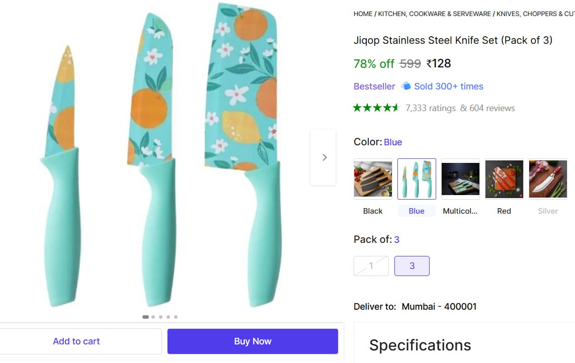 Stainless Steel Knife Set (pack Of 3) 128 – Best Price in India