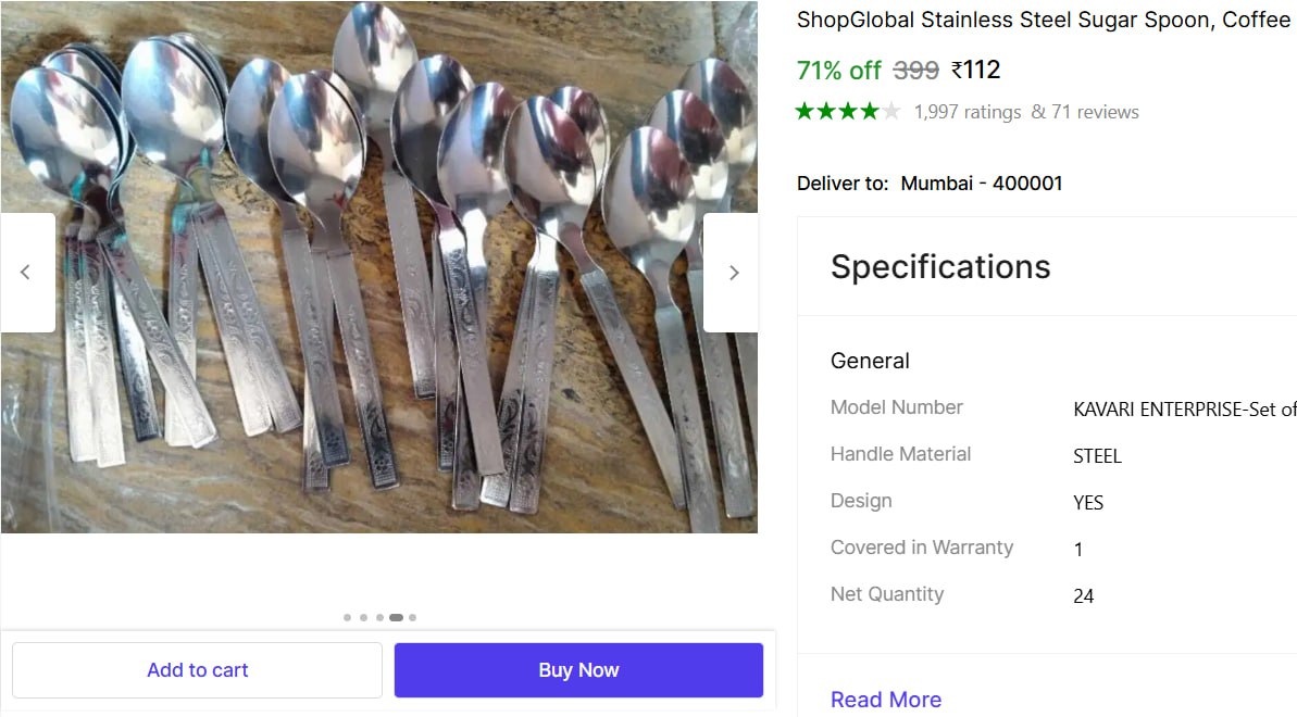 Stainless Steel Spoon Set (pack Of 24) 112 – Best Price in India
