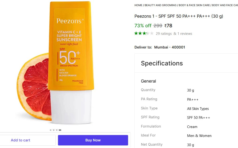 Peezons Sunscreen (30 G) 78 – Best Price in India
