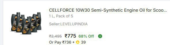 - Cellforce Engine Oil Pack Of 5 At Rs 775 – Best Price in India