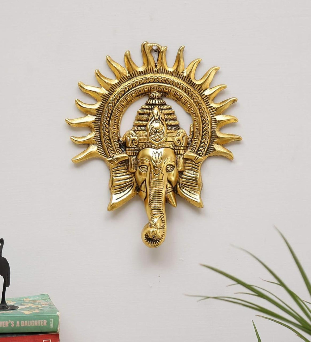 Metal Ganesha Ji Statue Ganpati Wall Hanging Sculpture Lord Ganesh Idol 293