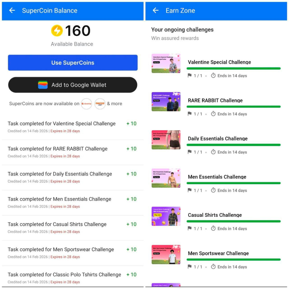 More Task Added Total 160 Supercoin Open In App - – Best Price in India
