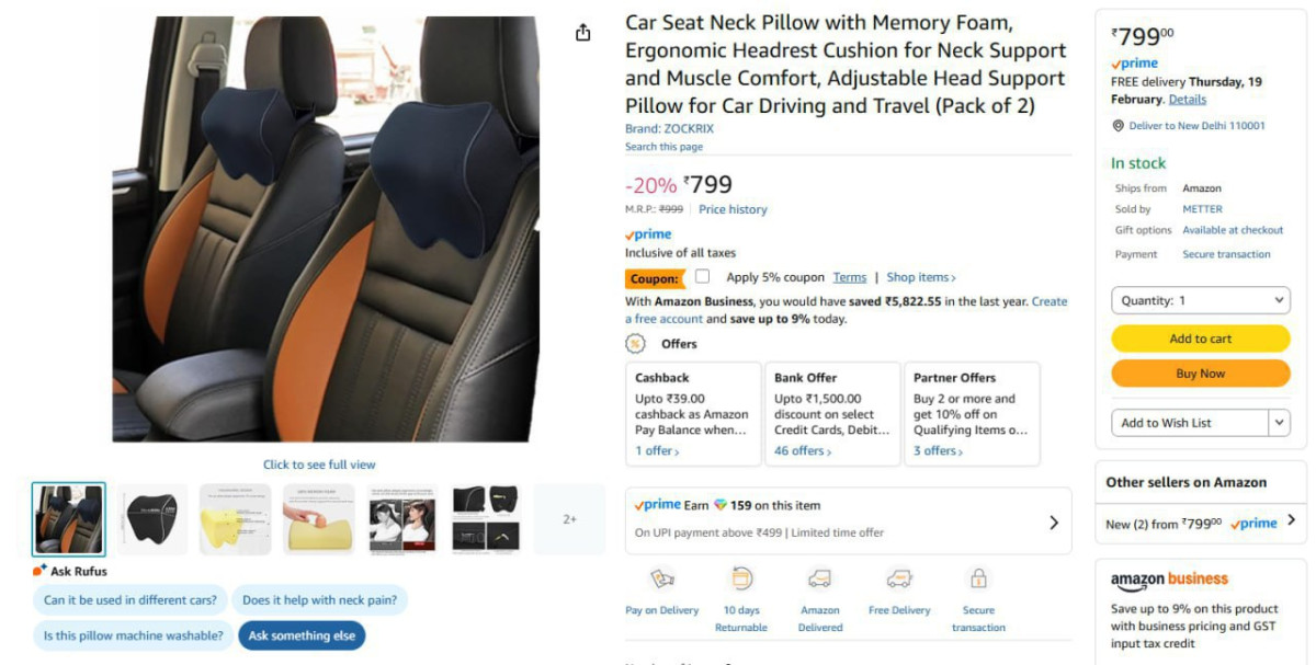 Car Seat Neck Pillow With Memory Foam (pack Of 2) 759 Apply 5 Coupon – Best