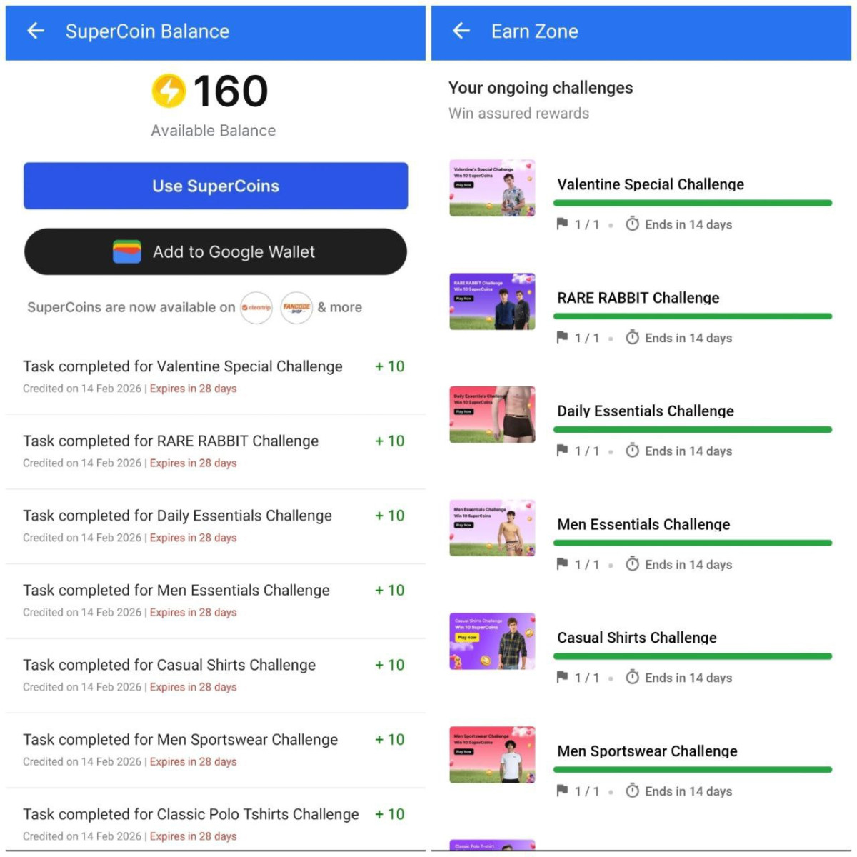 More Task Added Total 160 Supercoin Open In App - – Best Price in India