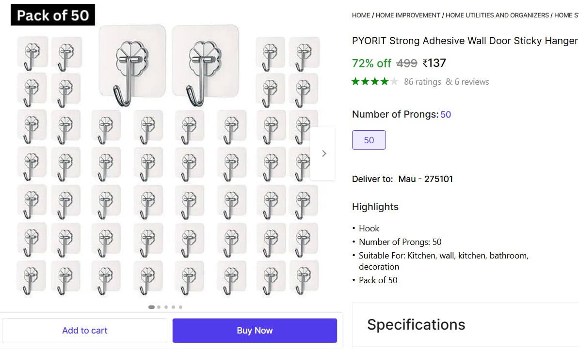 Wall Mount Hook (pack Of 50) 137 – Best Price in India
