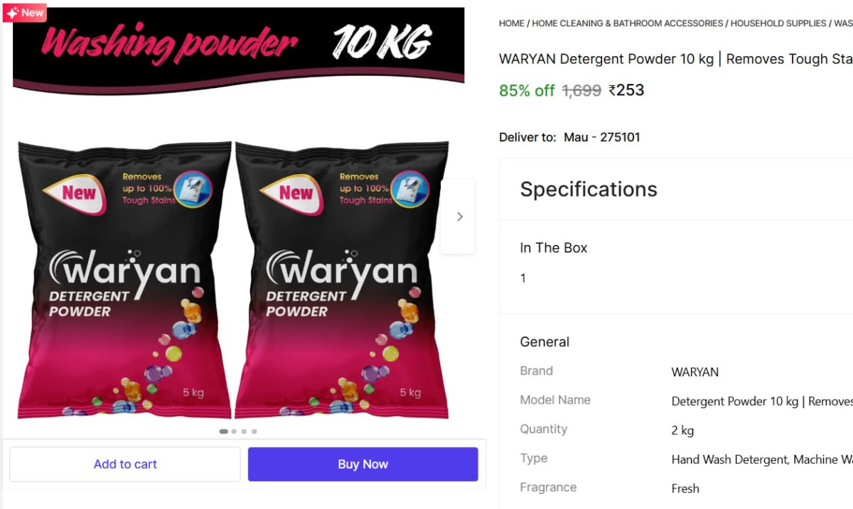 Waryan Detergent Powder 10 Kg 253 – Best Price in India