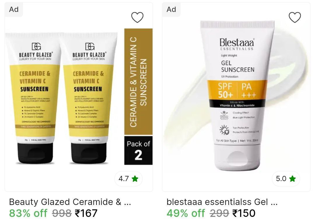Sunscreen Starts From 150 Check Min Buy Quantity – Best Price in India