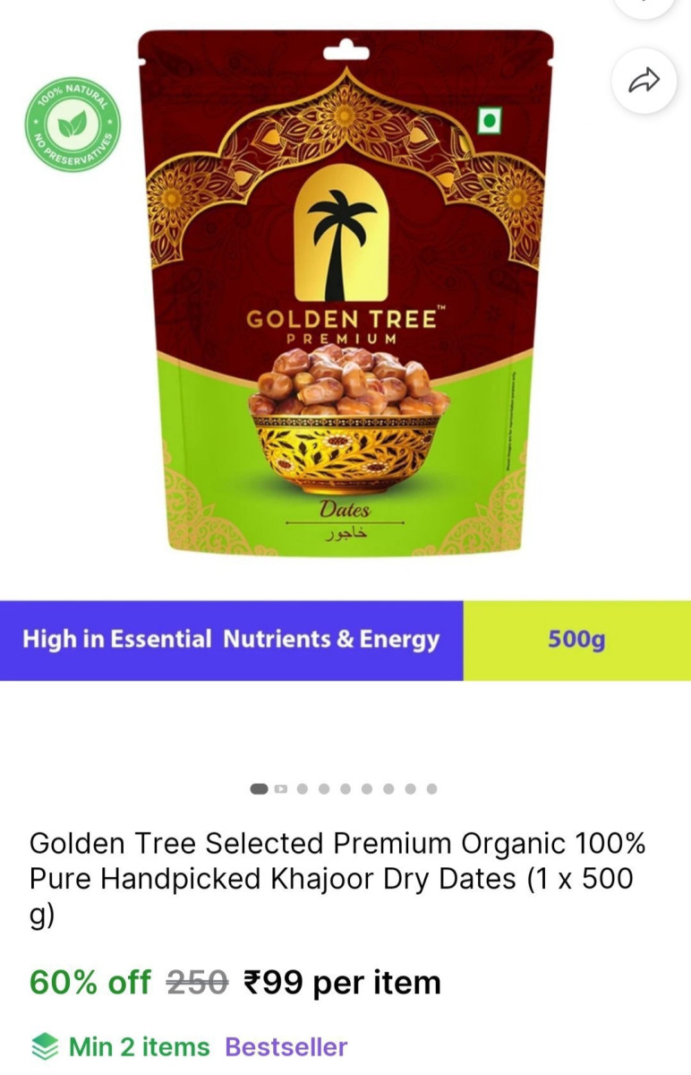 Khajoor Dry Dates (1 X 500 G) At Rs 99 – Best Price in India