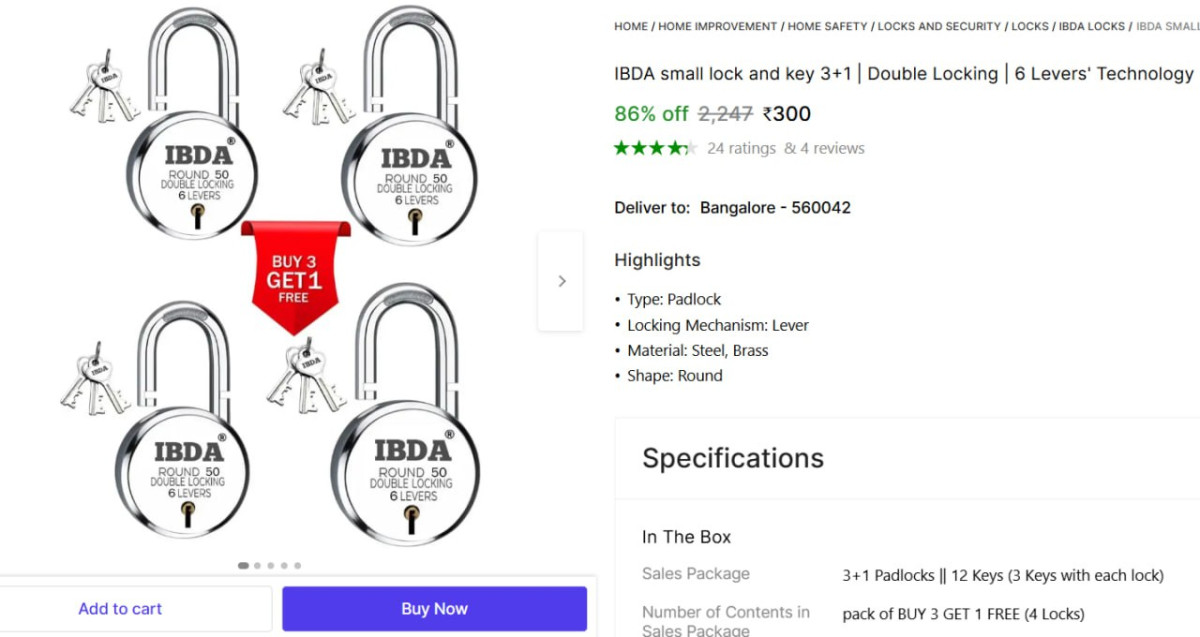 Steel Body 4 Padlock (silver) 300 – Best Price in India