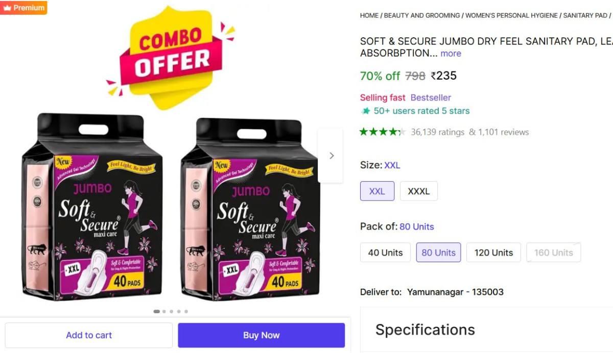 Loot Pack Of 80 Pcs Sanitary Pads Xxl 235 – Best Price in India