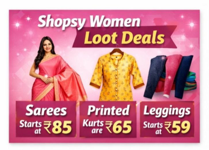 Shopsy Women Loot Dealssarees Starts At Rs 85 Printed Kurta Starts At Rs 65