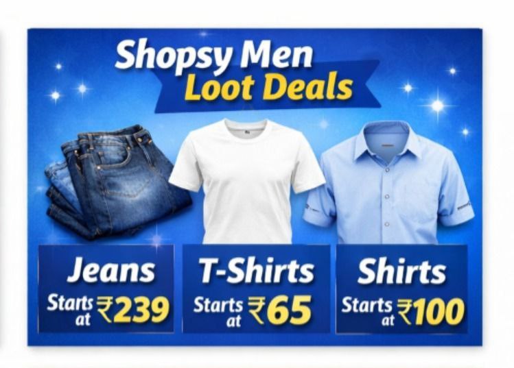 Shopsy Men Loot Deals Jeans Starts At Rs 239 T-shirt Starts At Rs 65 Shirt 