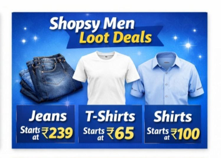 Shopsy - Men S Loot Dealsjeans Starts At Rs 239 T-shirt Starts At Rs 65 Shi