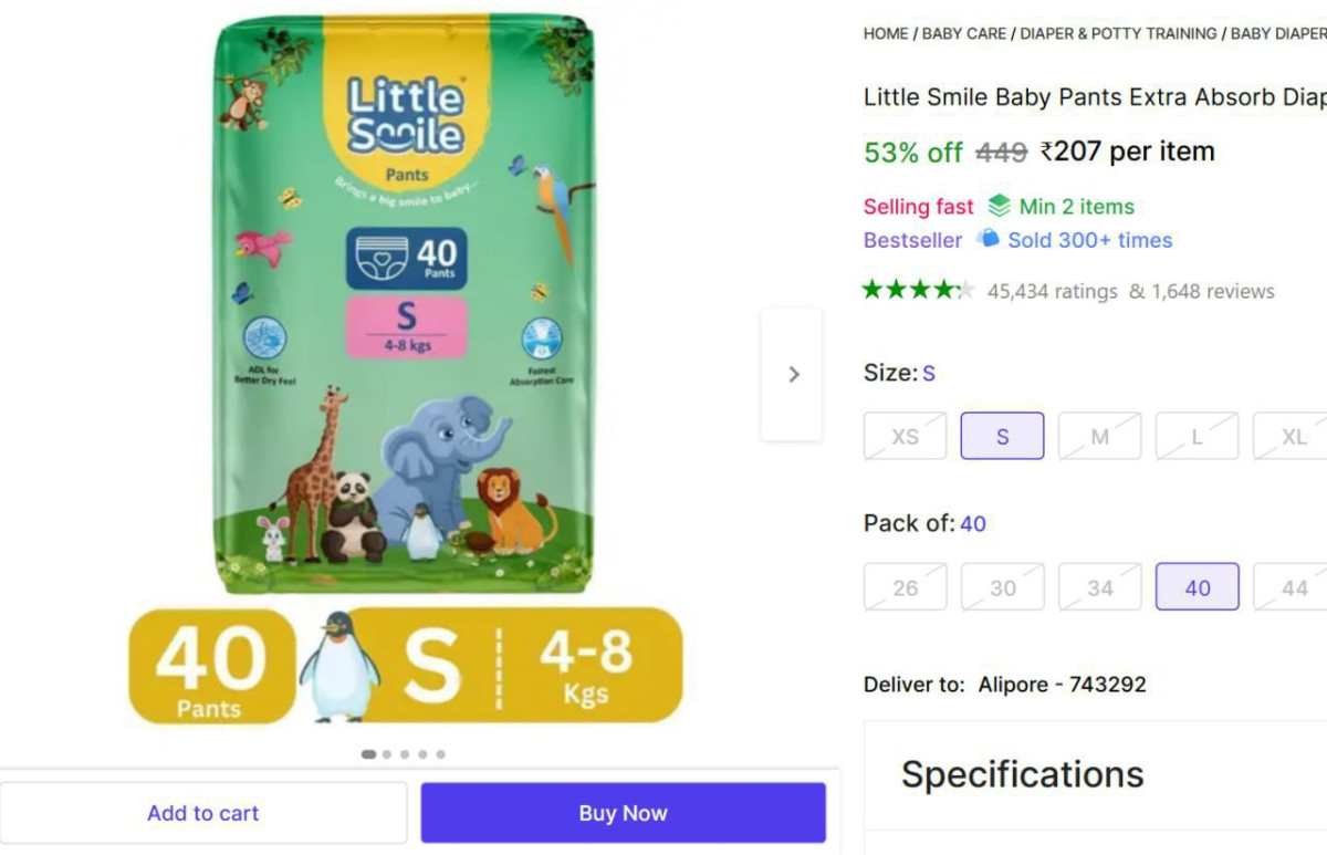 Little Smile Baby Pants Diapers S 40 Pcs 207check Min Buy Quantity – Best P