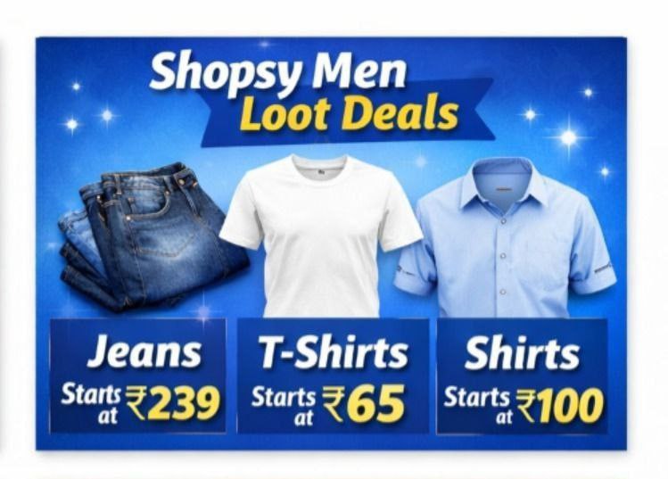 Shopsy - Men S Loot Dealsjeans Starts At Rs 239t-shirt Starts At Rs 65 Shir