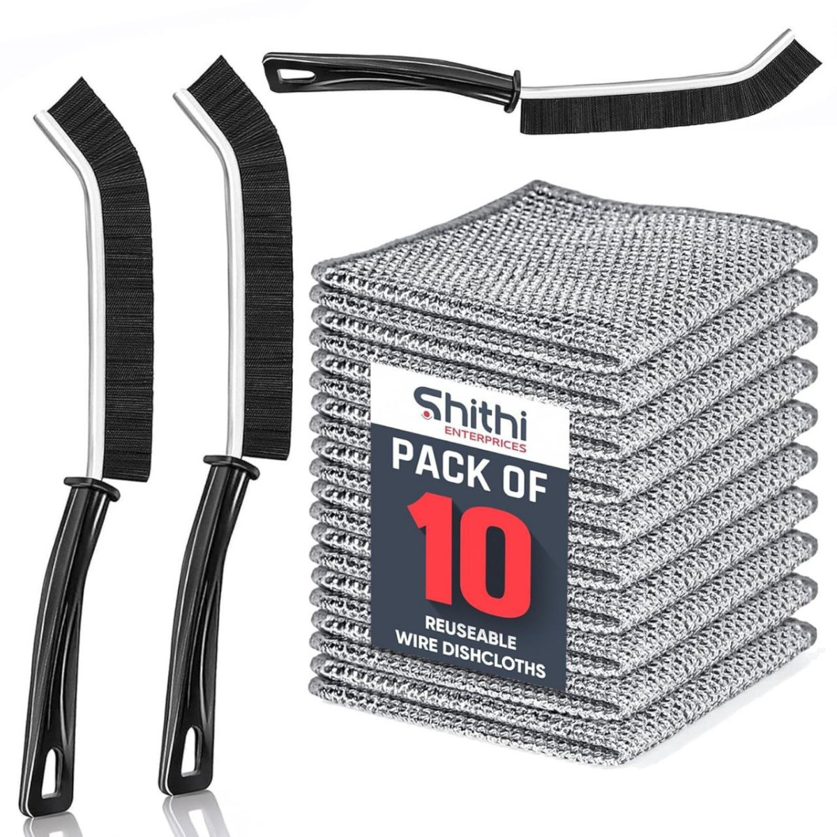 -piece Cleaning Combo 10 Reusable Stainless Steel Wire Dishcloths 3 Tile Ga