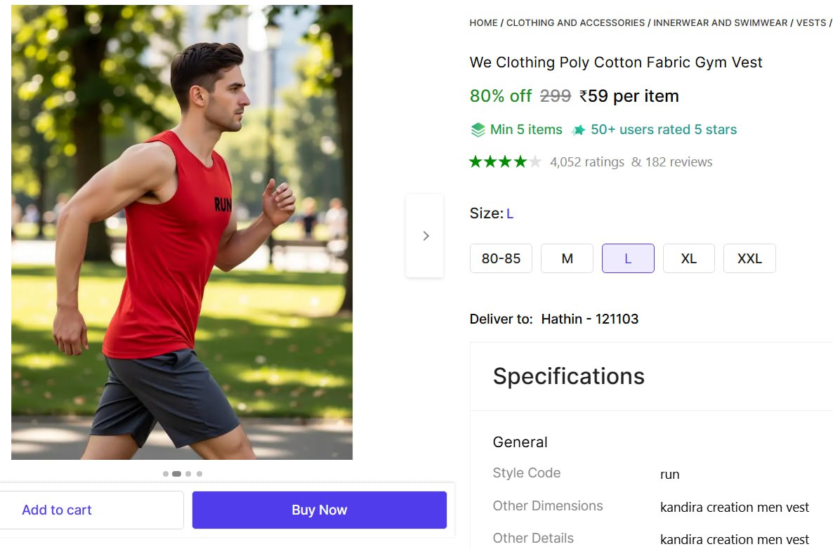 Poly Cotton Fabric Gym Vest 59 – Best Price in India