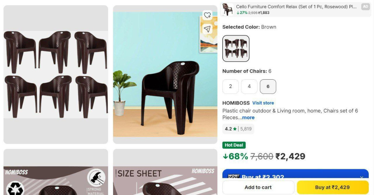 Plastic Chair 6pcs At 2429 – Best Price in India