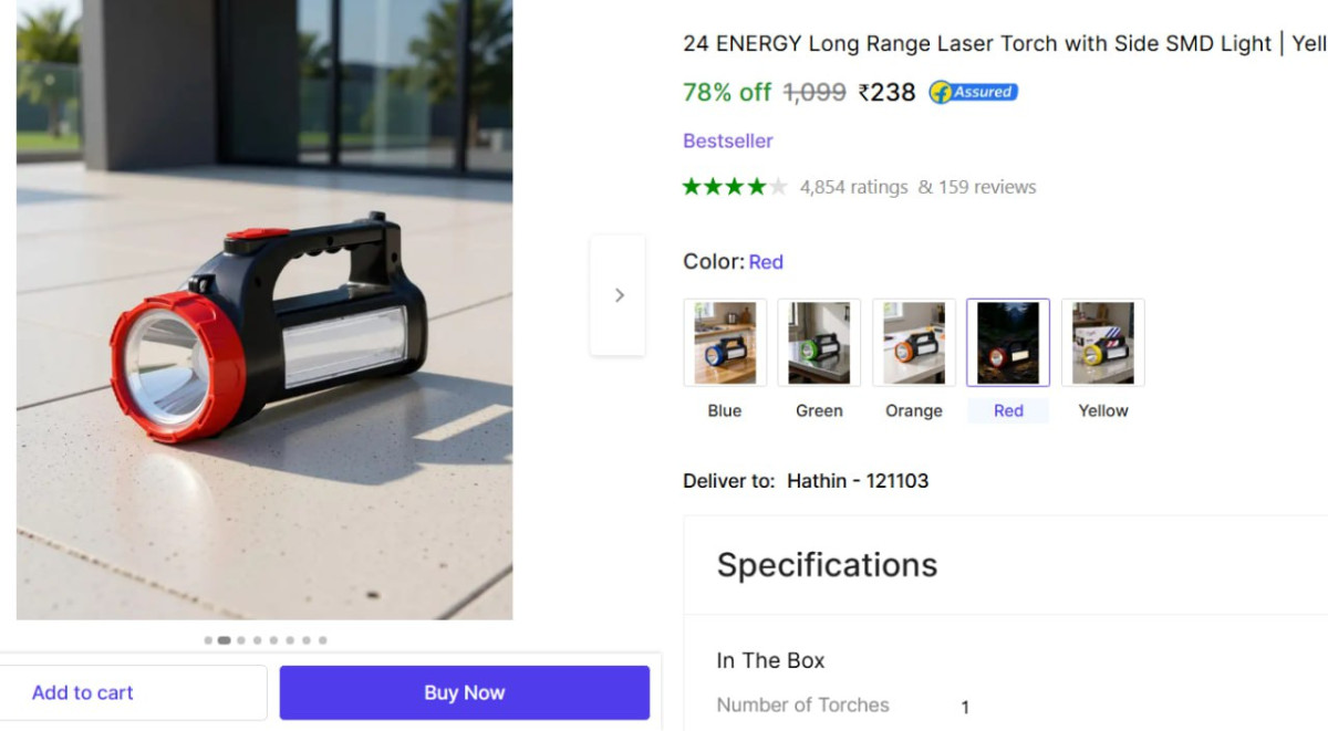 Shopsy Long Range Laser Torch With Side Smd Light 238 – Best Price in India