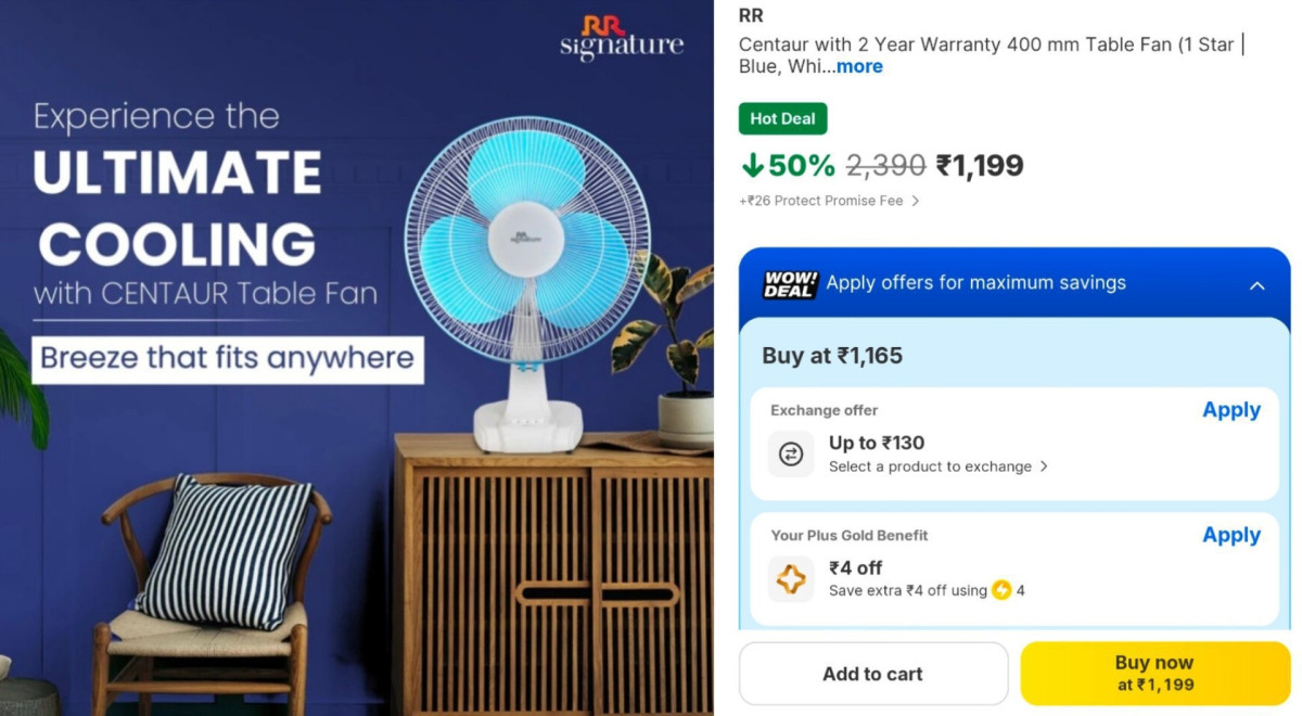 Rr Signature Table Fan At 1199 – Best Price in India