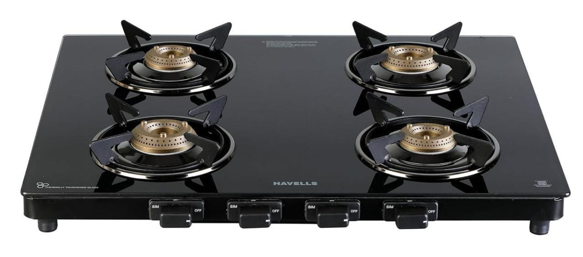 Havells Calore Gas Stove 4 Heavy Duty Forged Brass Burner 6 Mm Toughened Gl