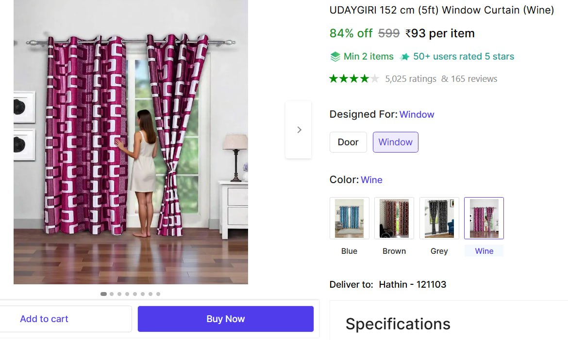 Cm (5ft) Window Curtain 93 – Best Price in India