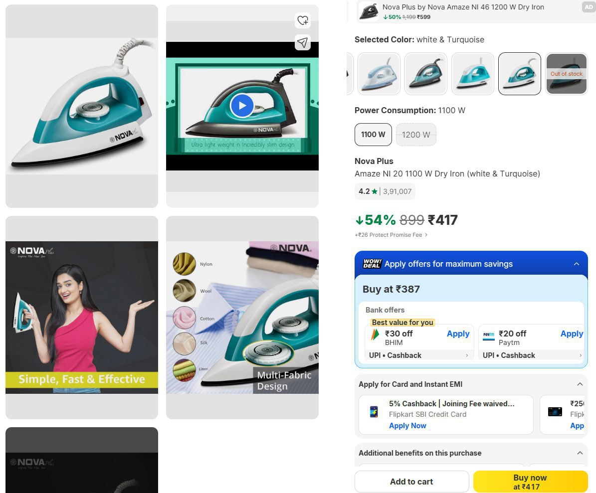 Nova Plus 1100 W Dry Iron 417 – Best Price in India