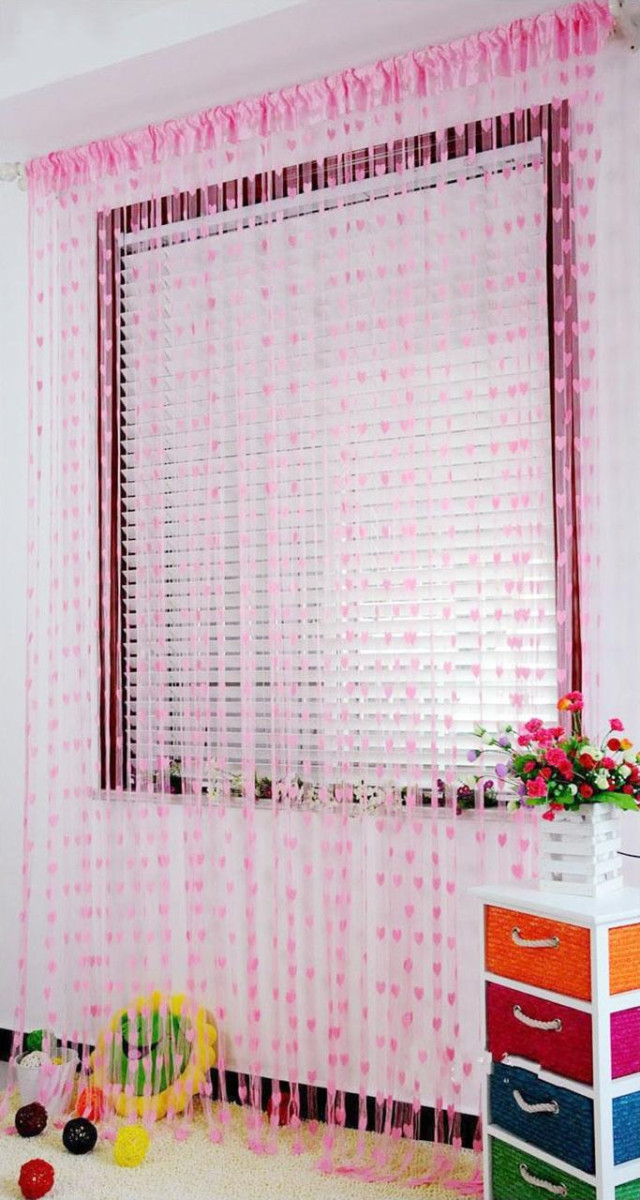 Pindia 6 Feet 1 Pc Baby Pink String Net Heart Design Door Window Curtain 14