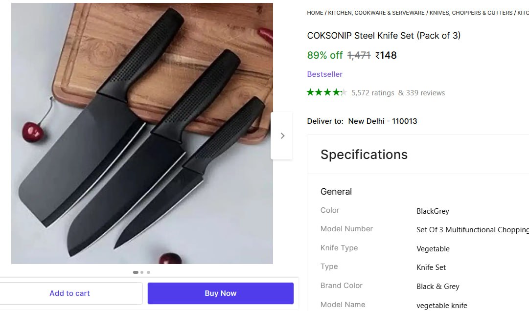 Steel Knife Set (pack Of 3) 148 – Best Price in India