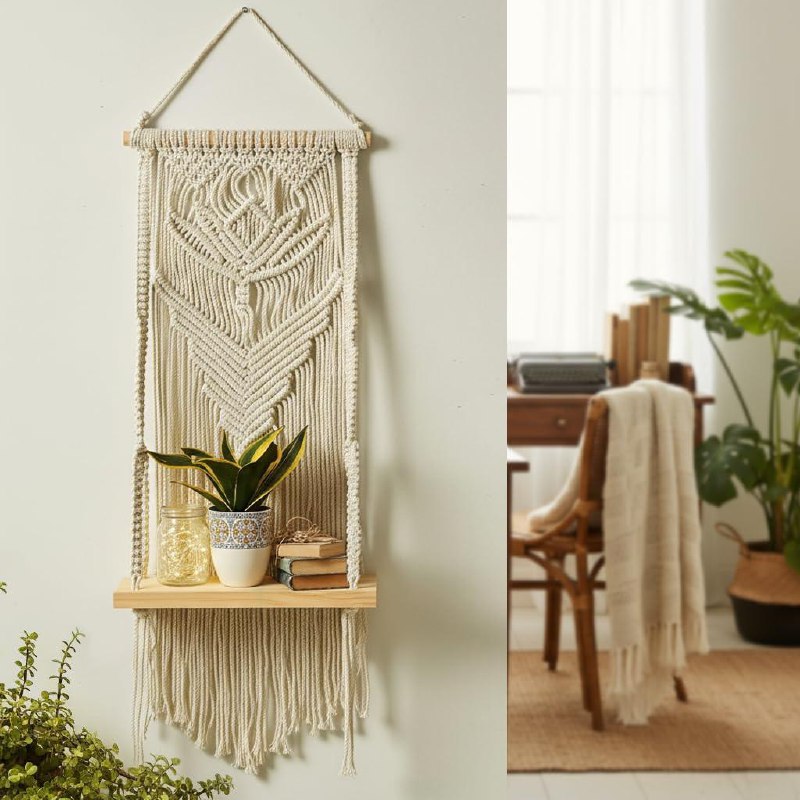 Decazone Macrame Wall Hanging Shelf Wood Floating Shelves With Wooden Dowel