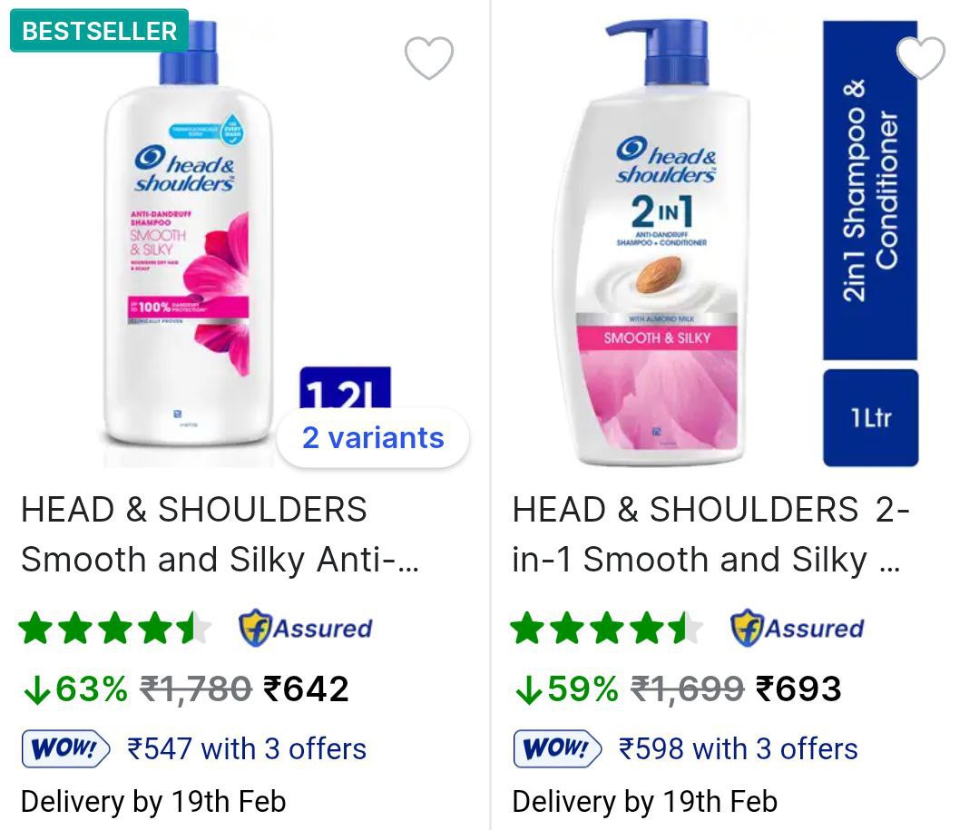 Flipkart 63 On Head Shoulder Shampoos – Best Price in India