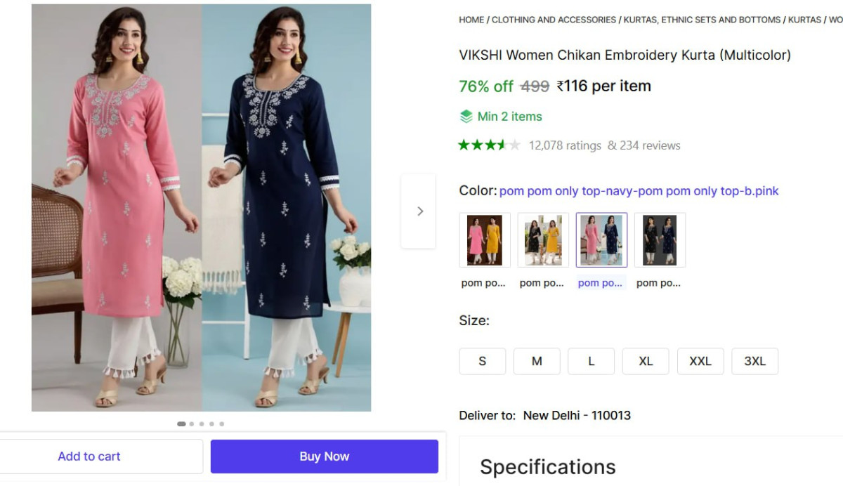 Women Chikan Embroidery Kurta 116 – Best Price in India