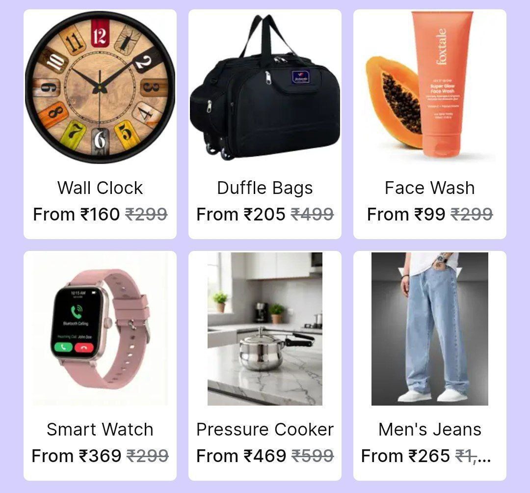 Shopsy Loot Deals Under 499wall Clock From 160 Duffle Bags From 149 Face Wa