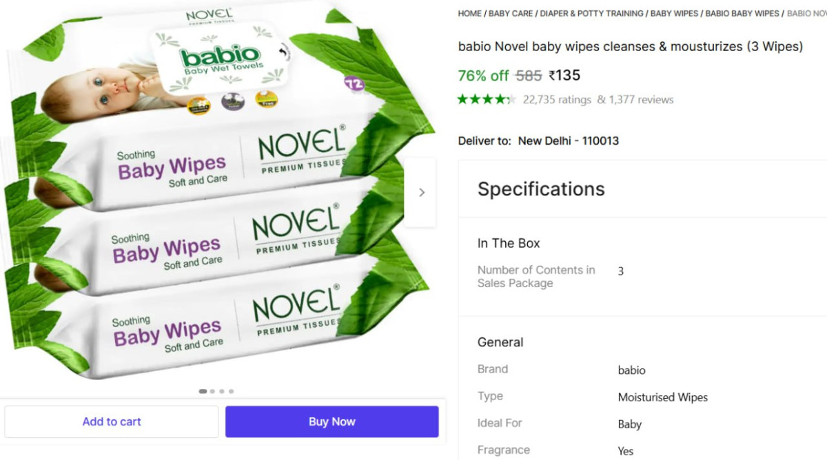 Baby Wipes (3 Pack X 72 Wipes) 135 – Best Price in India