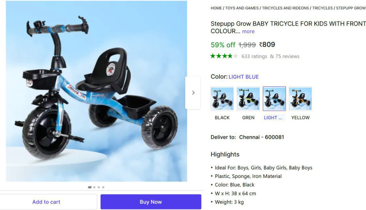 Kids Tricycle 1 To 5 Years 809 – Best Price in India