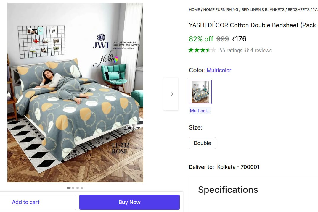 Cotton Double Bedsheet 176 – Best Price in India