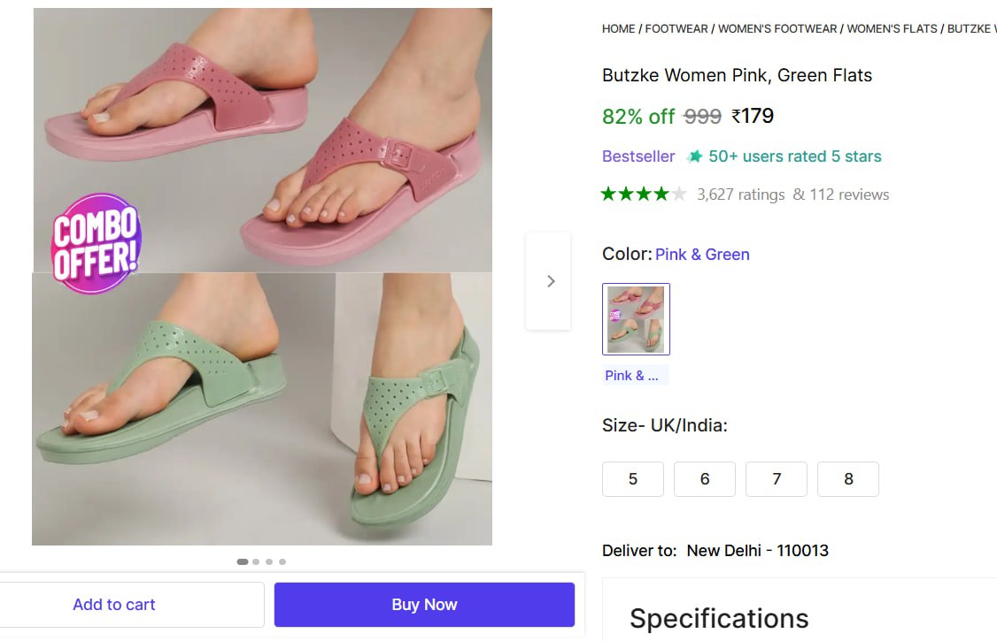 Shopsy Pack Of 2 Women Pink Green Flats 179 – Best Price in India