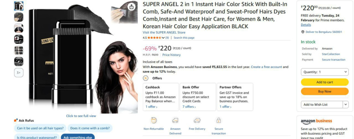 In 1 Instant Hair Color Stick With Built-in Comb 220 – Best Price in India