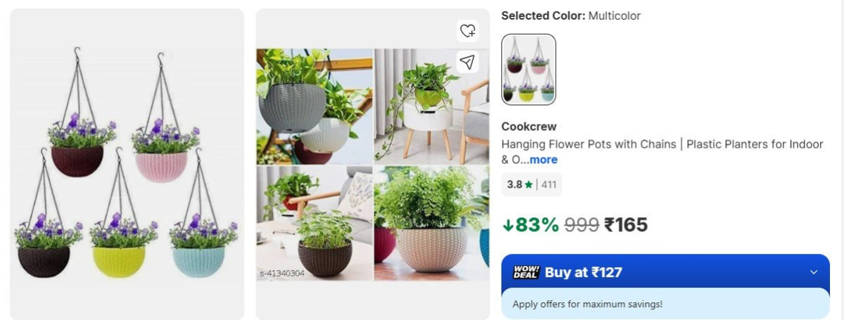 Hanging Flower Pots With Chains (pack Of 5) 160 – Best Price in India