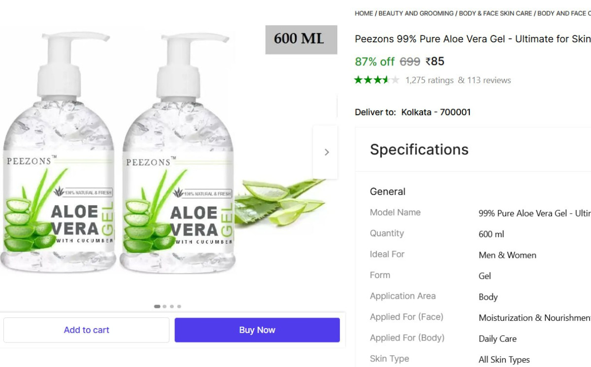 Pure Aloe Vera Gel 600ml 85 More Deals Click Here Must Read – Best Price in