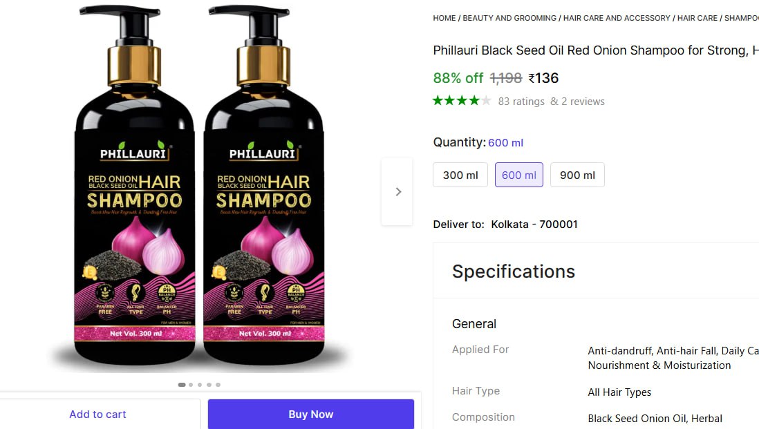 Phillauri Black Seed Oil Red Onion Shampoo (600 Ml) 136 – Best Price in Ind